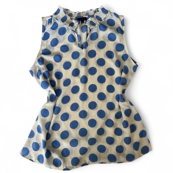 Talbots White and Blue Polka Dot sleeveless mock neck lightweight top - Picture 1 of 4